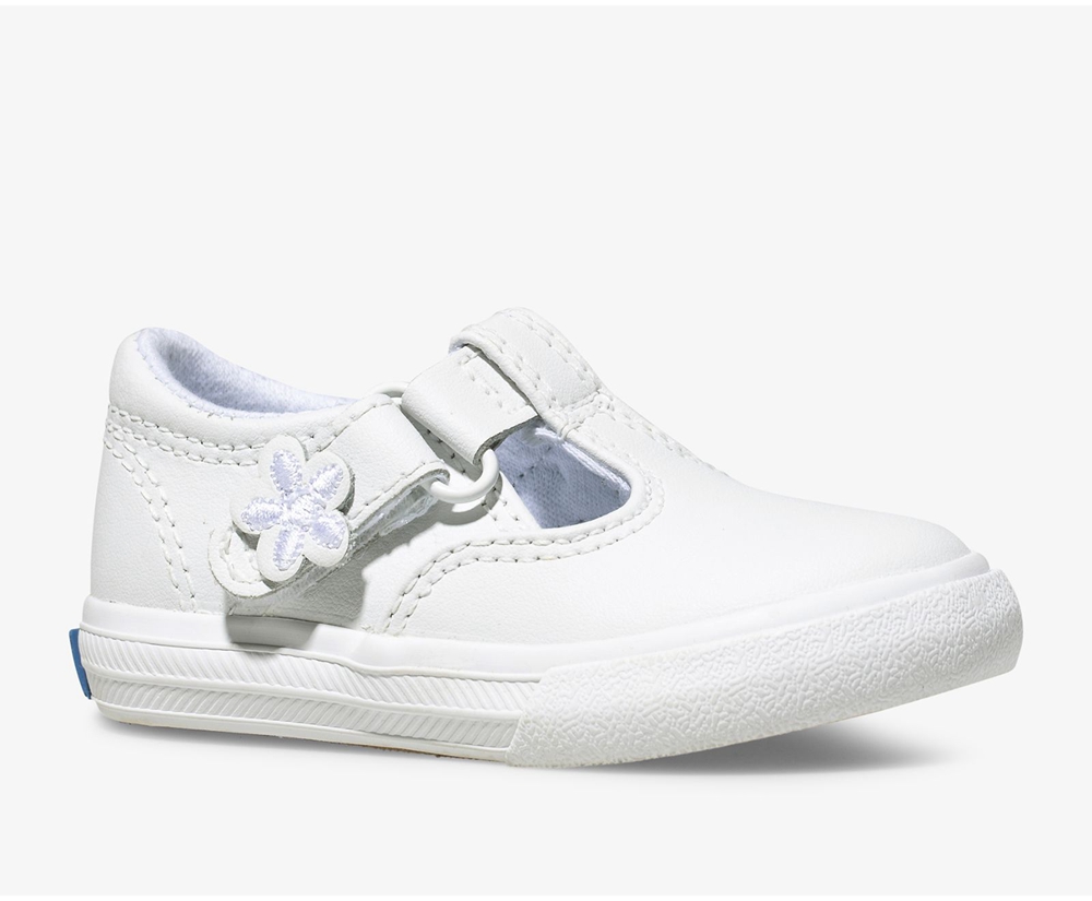 Slip Ons Keds Niña Blancos - Daphne T-Strap Cuero - 4692-YZTVI